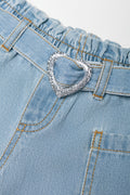 Heart Buckle Denim Shorts Blue (1)