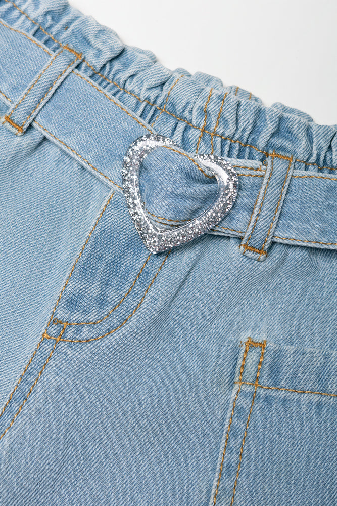 Heart Buckle Denim Shorts Blue (1)