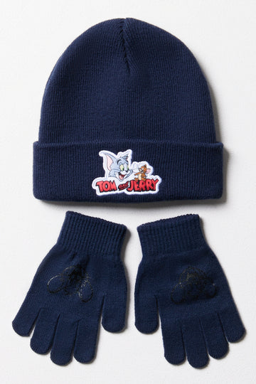 Tom & Jerry Beanie & Gloves Set Navy