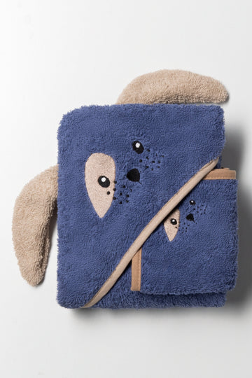 2 Piece Puppy Towel Set Blue
