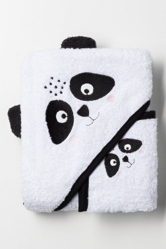 2 Piece Panda Towel Set White