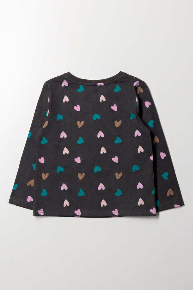 Heart Long Sleeve T-Shirt Dark Grey (2)