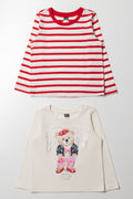 2 Pack Bear Long Sleeve T-Shirt Cream And Red