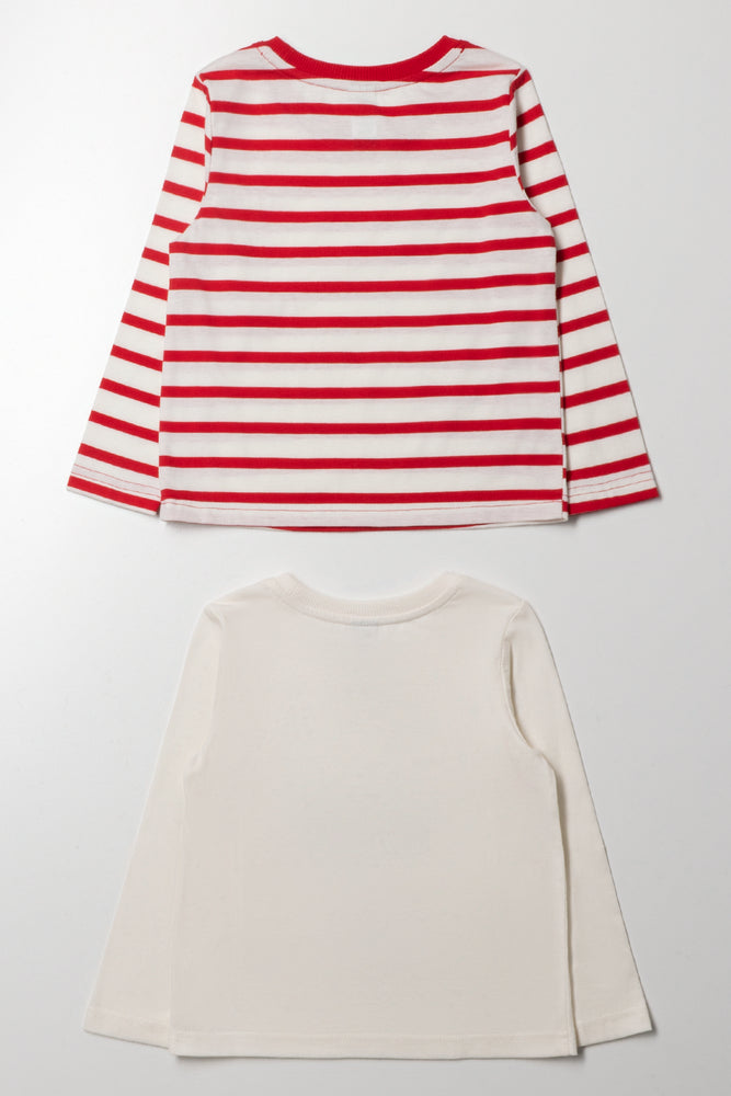 2 Pack Bear Long Sleeve T-Shirt Cream And Red (2)