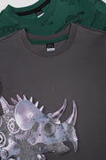 2 Pack Dinosaur Long Sleeve T-Shirt Green And Grey (1)