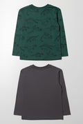 2 Pack Dinosaur Long Sleeve T-Shirt Green And Grey (2)
