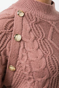 Buttoned Cable Knit Jersey  Brown (3)
