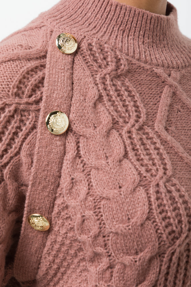 Buttoned Cable Knit Jersey  Brown (3)