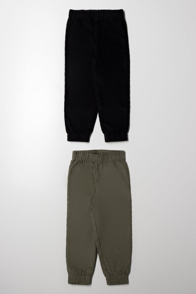 2 Pack Corduroy Cuffed Leg Pants Green And Black