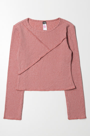 Crew Neck Top with Front Detail Pink