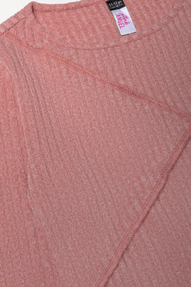 Crew Neck Top with Front Detail Pink (1)