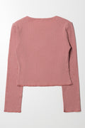 Crew Neck Top with Front Detail Pink (2)
