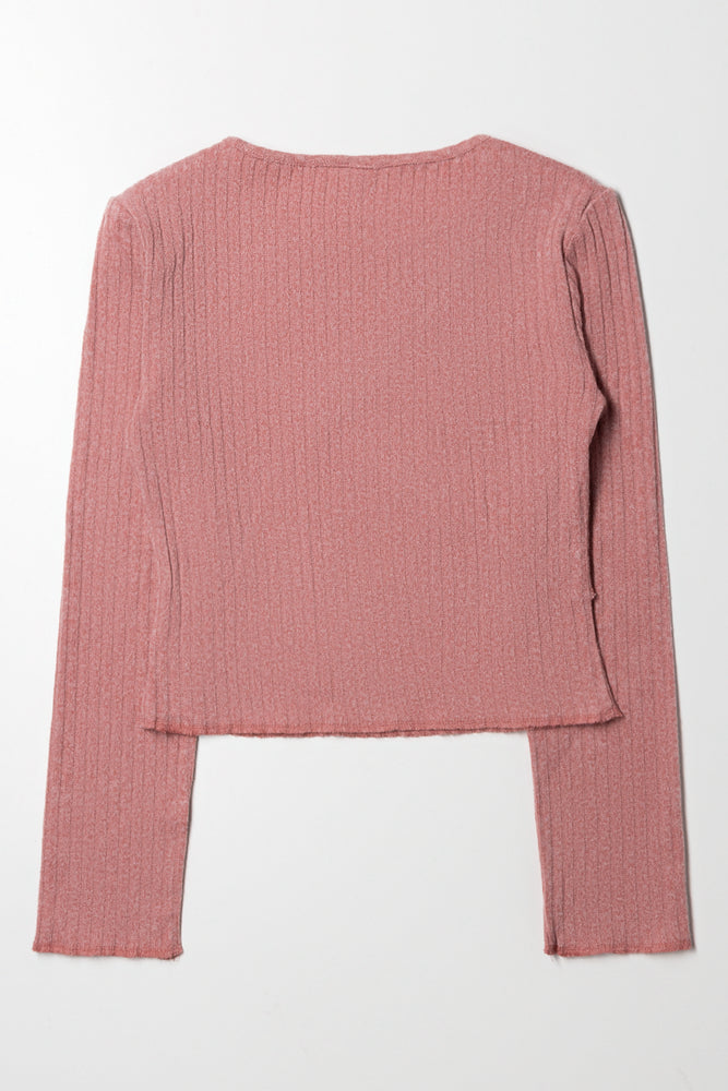 Crew Neck Top with Front Detail Pink (2)