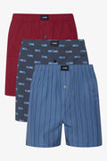 3 Pack Woven Boxers Red & Blue
