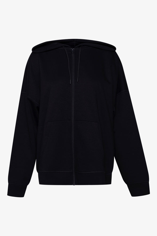Hooded Fleece Zip Through Top Black