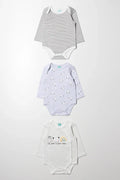 3 Pack Long Sleeve Bodyvests Grey