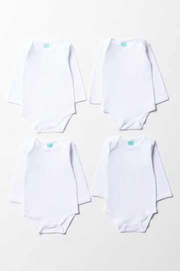 4 Pack Long Sleeve Bodyvests White