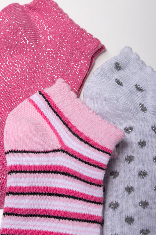 3 Pack Low Cut Socks Pink And Grey (1)