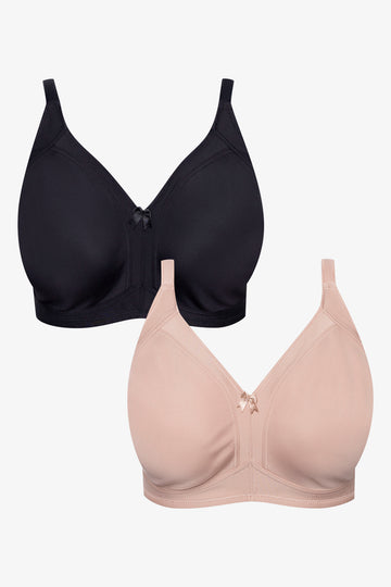 Plus Size 2 Pack Non Padded Wire Free Bras Black And Natural