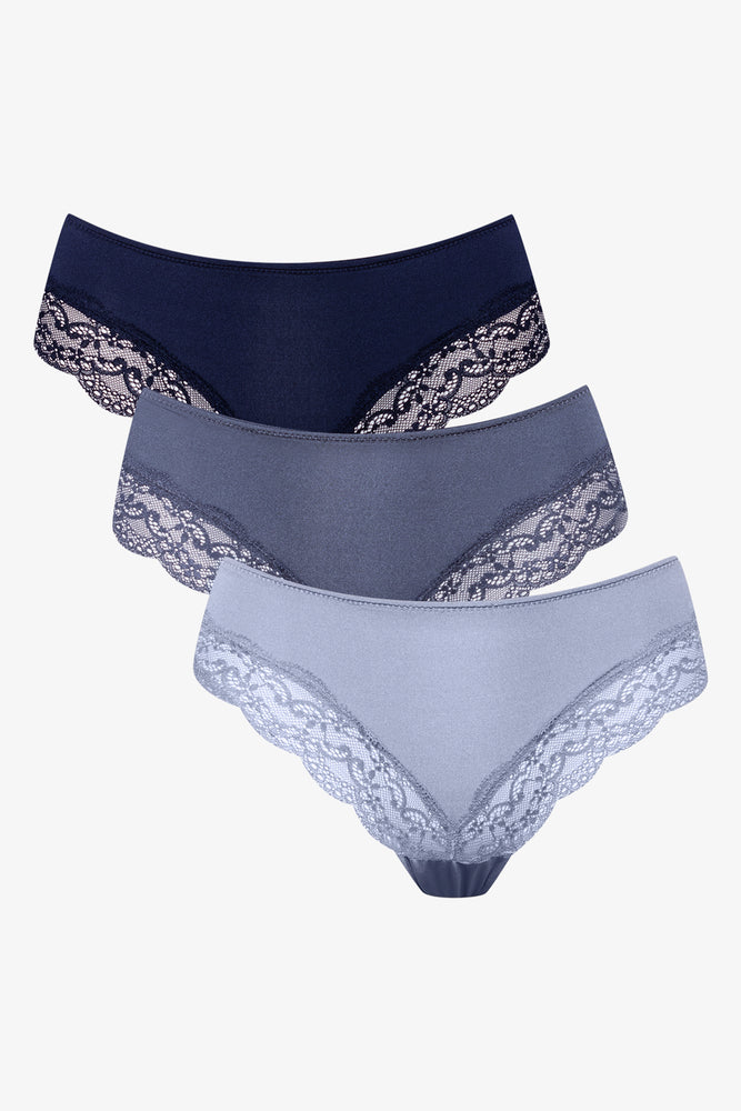 3 Pack Lace Trim Brazilian Blue & Grey