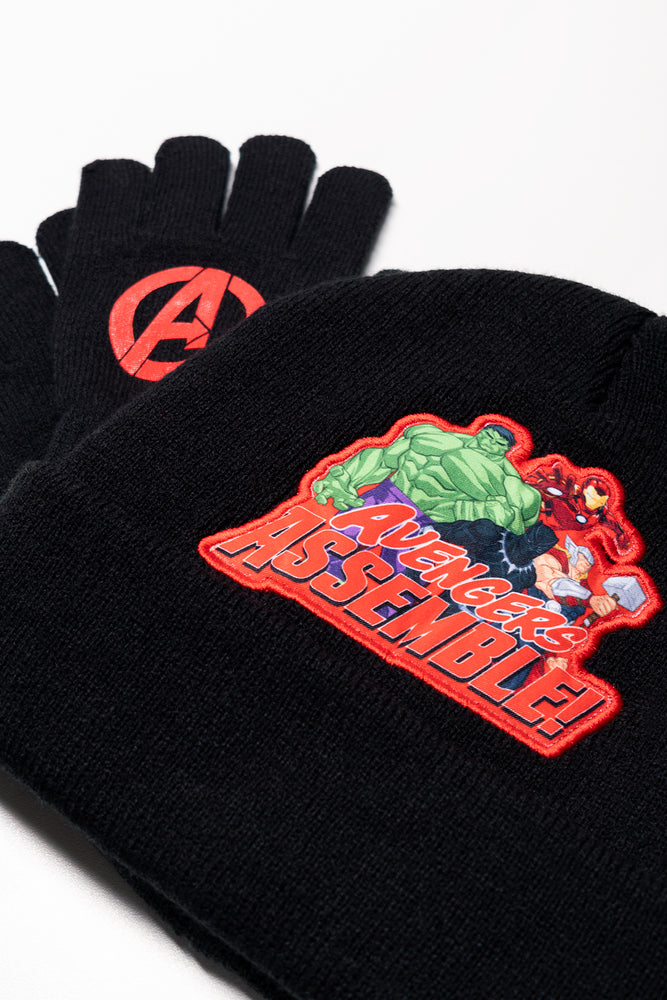 Avengers Beanie And Gloves Set Black (1)