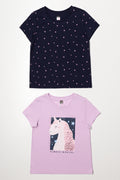 2 Pack Unicorn Short Sleeve T-Shirts Navy And Lilac