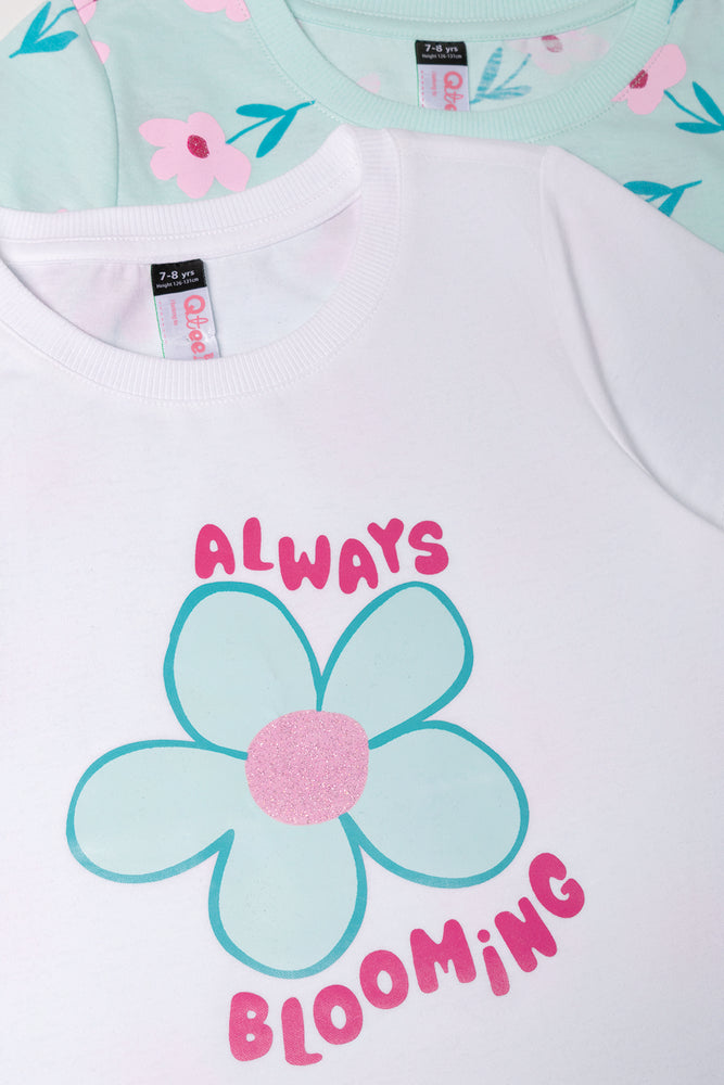 2 Pack Floral Short Sleeve T-Shirts White And Green