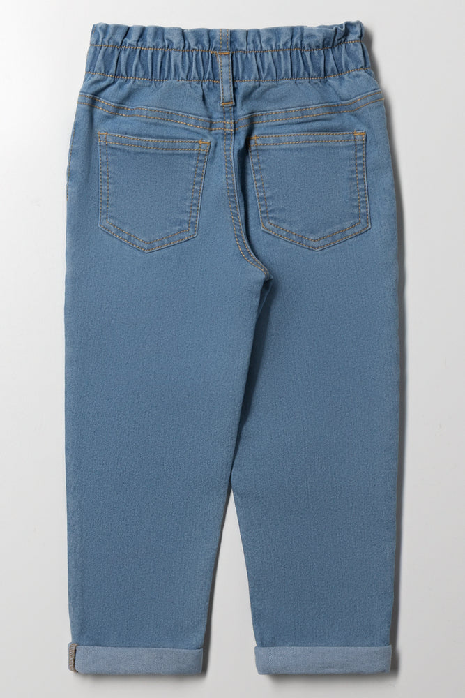 Unicorn Embroidered Denim Mom Jeans Blue (2)