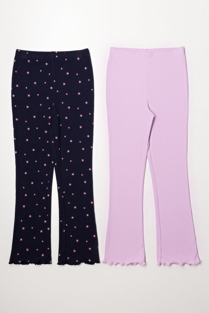 2 Pack Flare Leggings Navy And Lilac