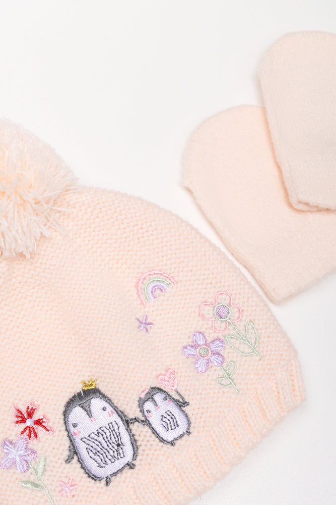 Beanie And Mittens Set Pink