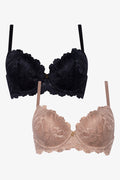 2 Pack Lace Balconette Bra Natural And Black