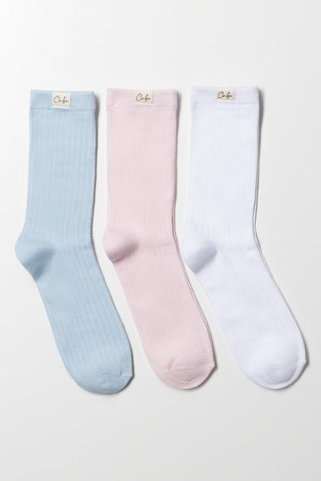 3 Pack Anklet Socks Blue, Pink And White