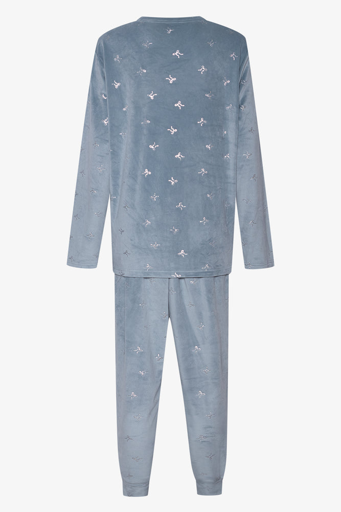 Silver Bow Foil Print Mink Pyjama Set Blue (1)