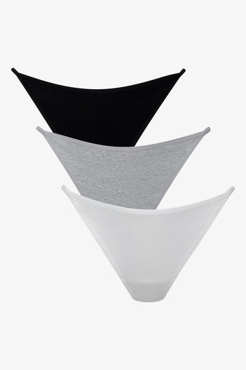 3 Pack Strappy Thongs Black, Grey And White