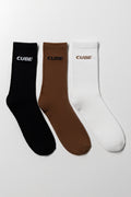 3 Pack Socks Black, Brown And White