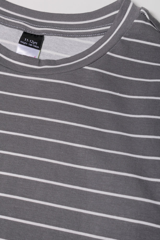 Long Sleeve Stripe Crew Neck Grey
