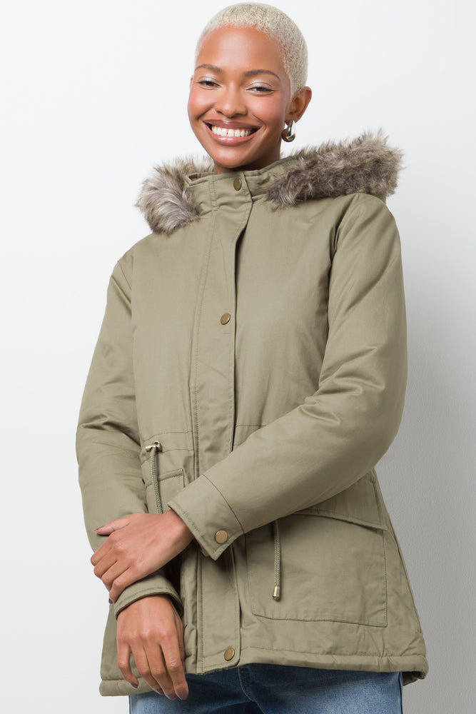 Parka Jacket With Fur Trim Green