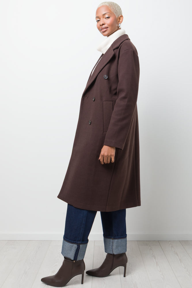 Double Breasted Melton Coat Brown