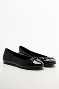 PATENT ALMOND TOE BALLERINA PUMP BLK