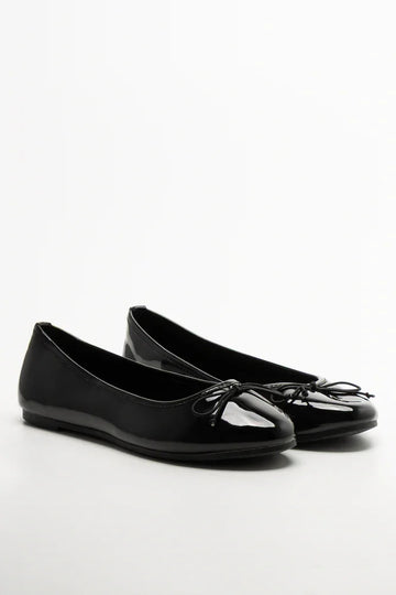 PATENT ALMOND TOE BALLERINA PUMP BLK