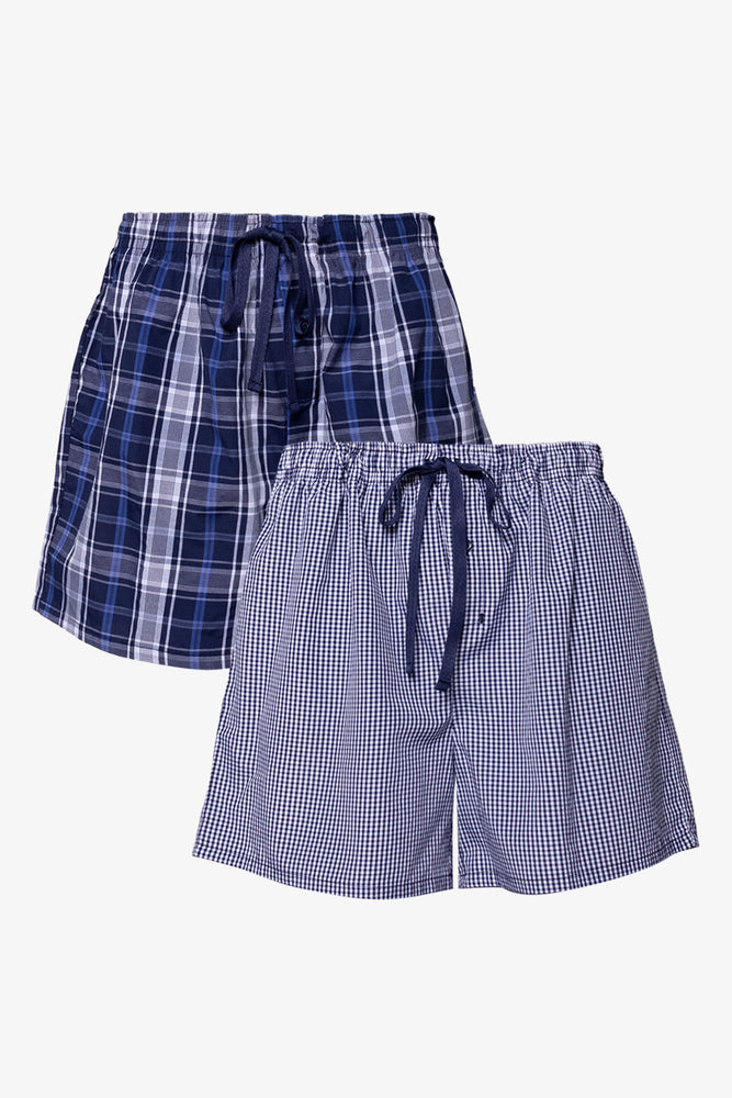 2 Pack Check Sleep Shorts Navy