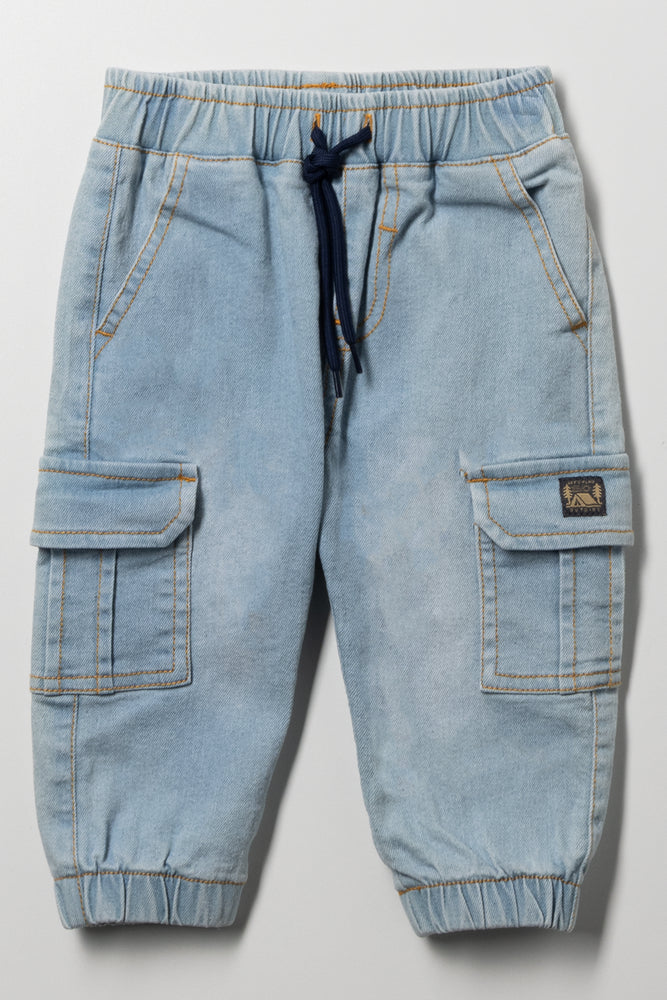 Cargo Denim Joggers Light Blue