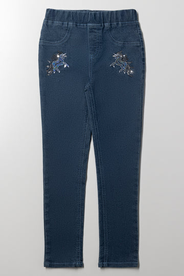 Jeggings With Sparkle Unicorn Dark Blue