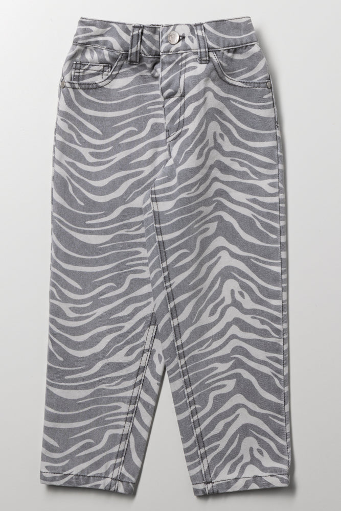 Animal Print Denim Jeans Grey