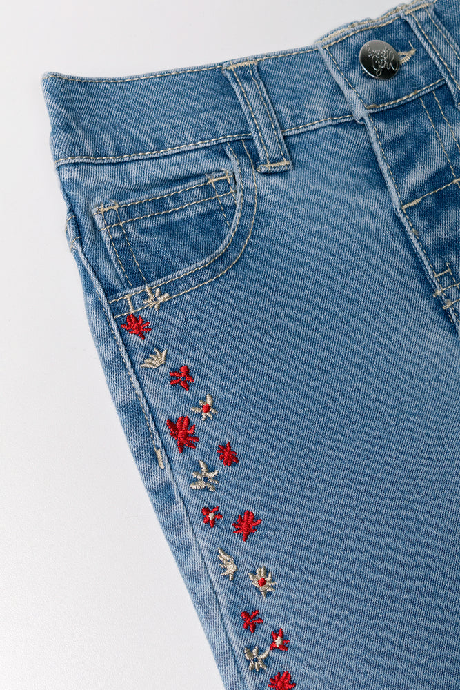 Floral Denim Jeans Blue