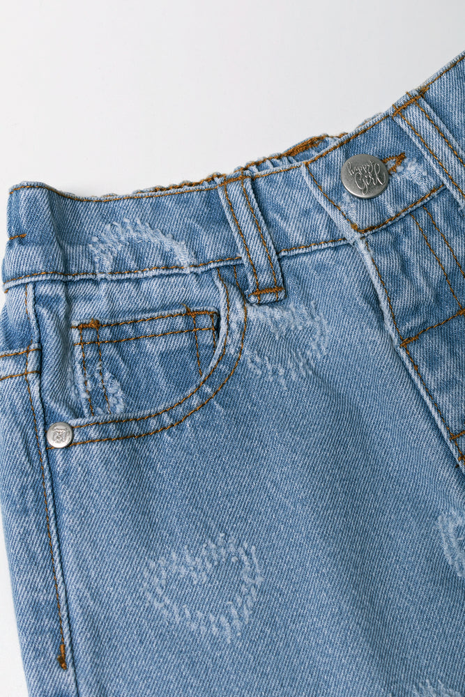 Heart Wide Leg Denim Jeans Blue (1)