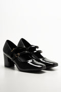 Double Strap Block Heel Shoes Black
