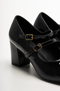 Double Strap Block Heel Shoes Black (3)