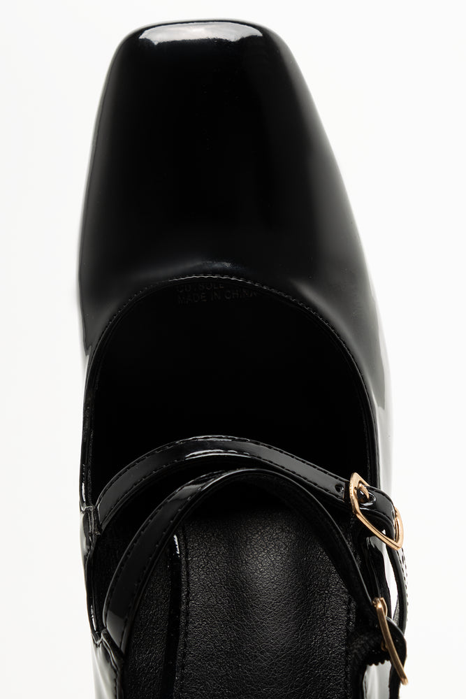 Double Strap Block Heel Shoes Black (4)