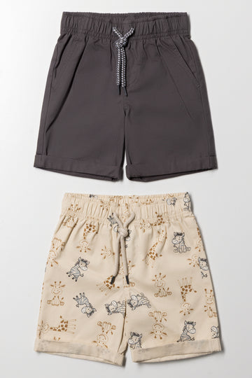 2 Pack Shorts Grey And Natural